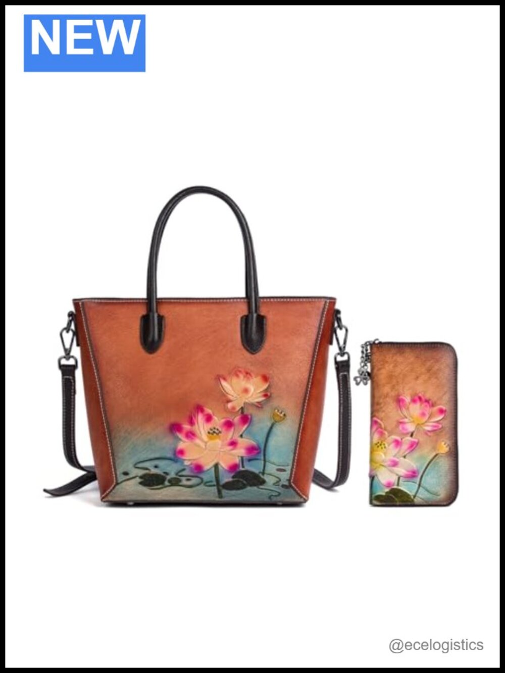 Vintage Genuine Leather Lotus Satchel & Wallet Set with RFID Wristlet
